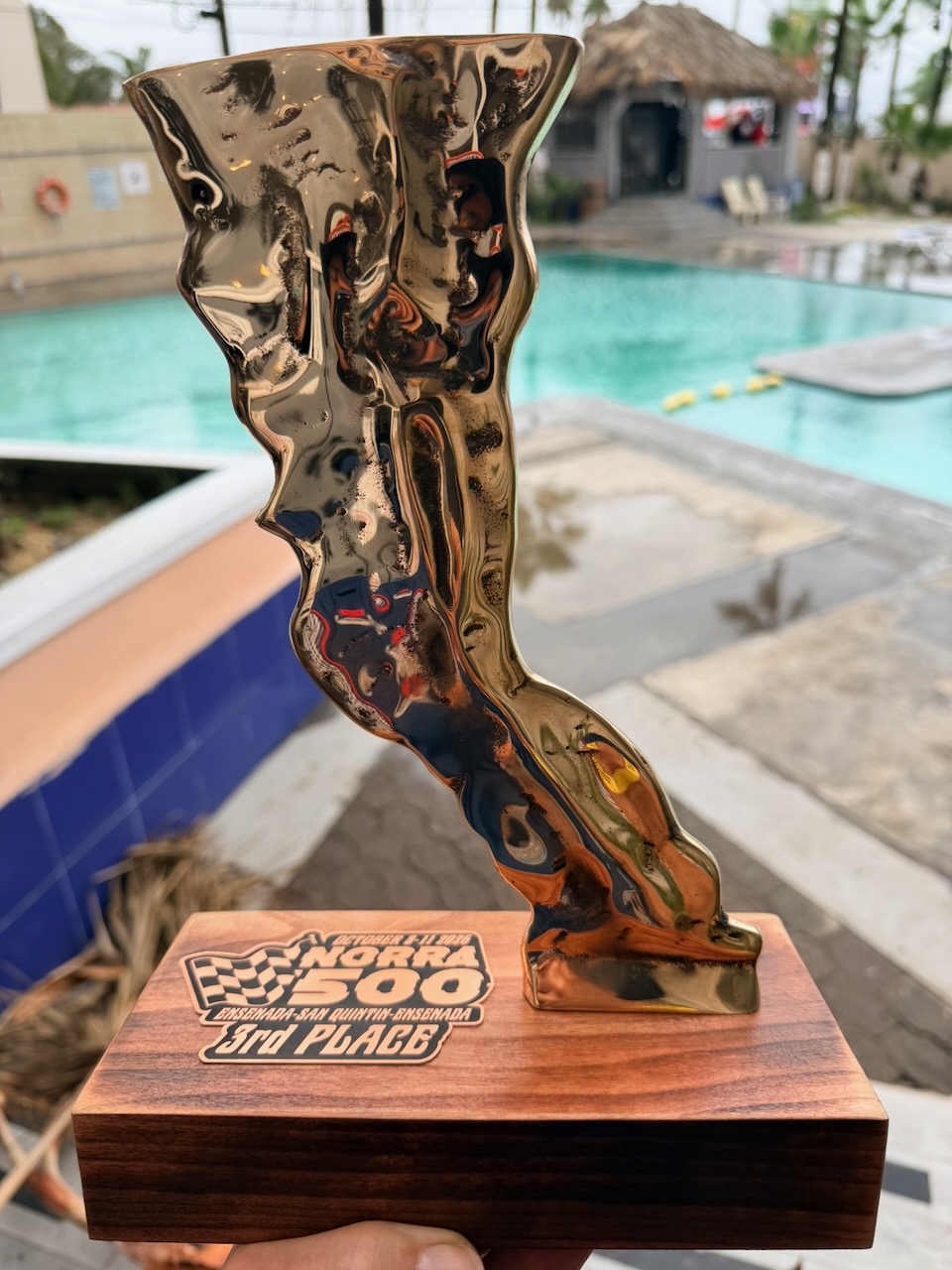 The 2026 NORRA 500 third-place trophy won by car 355