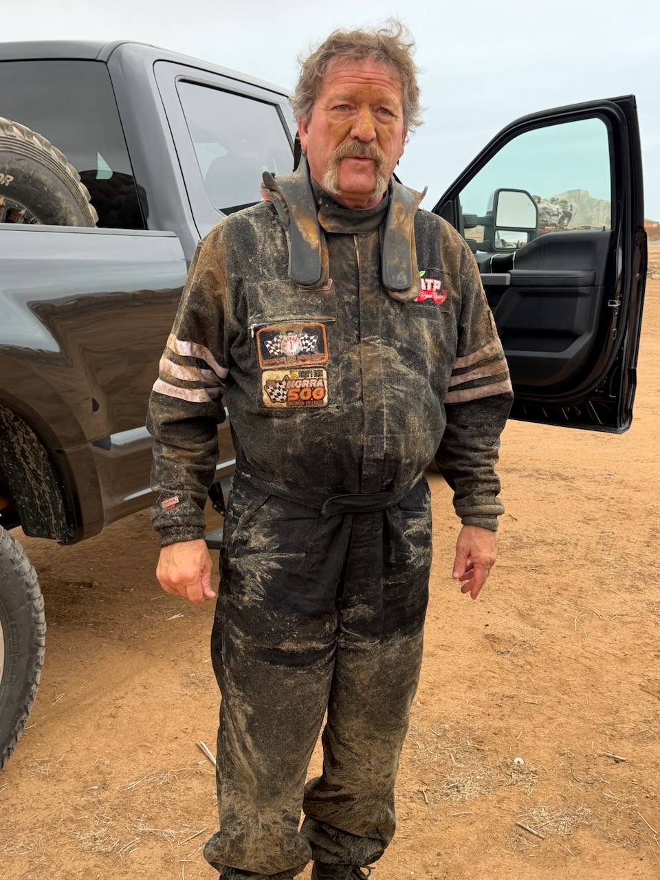 Saltwater-soaked fire-retardant racing suit after the flooded course
