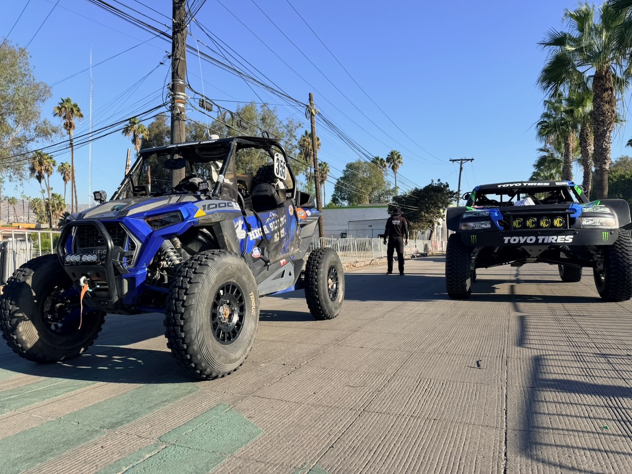 Race vehicles lined up for NORRA 500 technical inspection