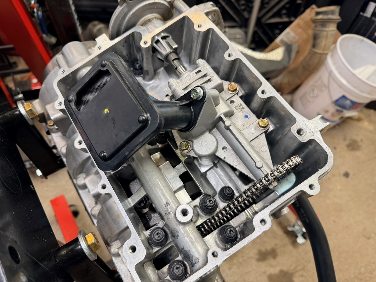 Clean engine oil pan prepared for installation